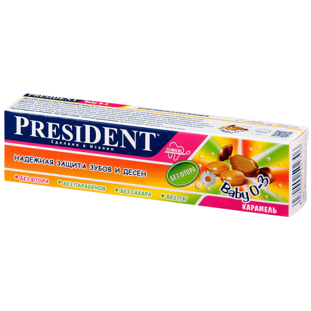 Президент Зубная паста baby (от 0 до 3 лет) карамель 30мл без фтора